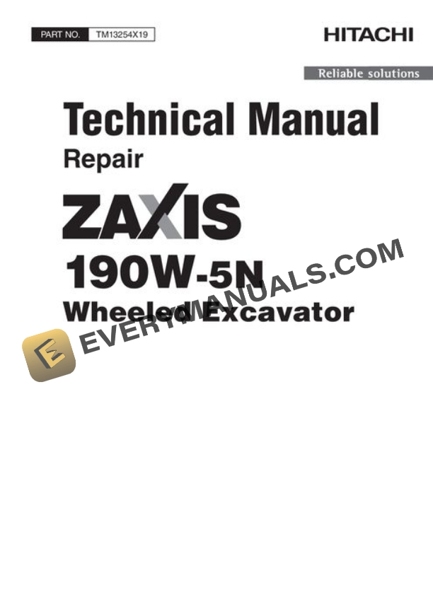 Hitachi ZAXIS190W-5N Excavator Repair Manual TM13254X19