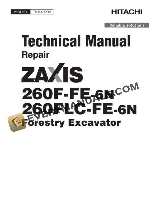 Hitachi ZAXIS260FLC-FE-6N ZAXIS260F-FE-6N Excavator Repair Manual TM14175X19