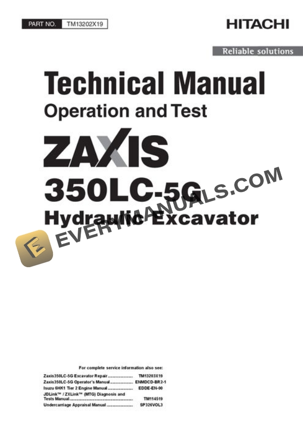Hitachi ZAXIS350LC-5G Excavator Test Manual TM13202X19