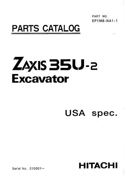 Hitachi ZAXIS35U 2 Excavator Parts Catalog EP1M8NA11
