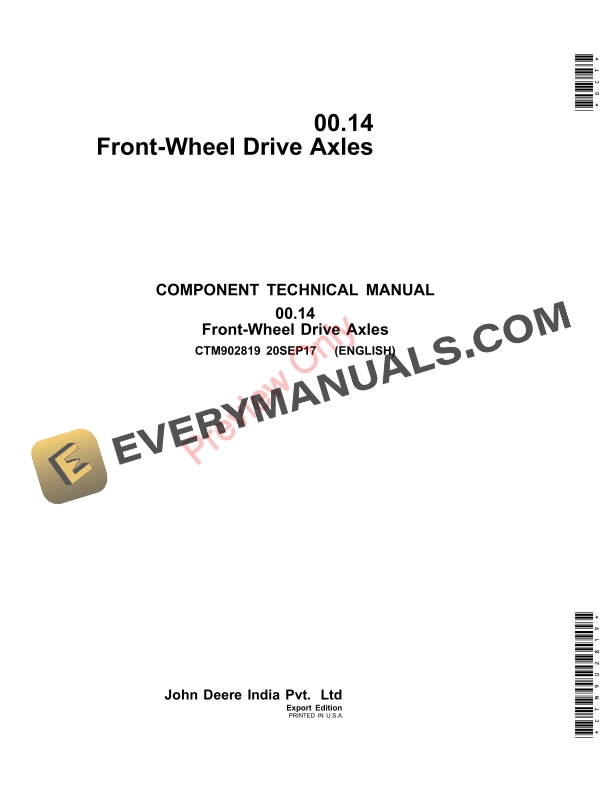 John Deere 00.14 Front Wheel Drive Axles Component Technical Manual CTM902819 20SEP17 1
