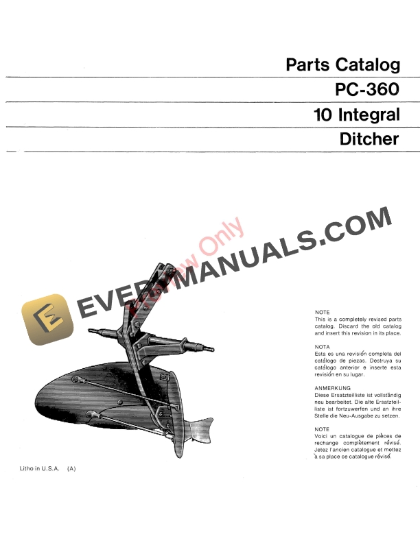 John Deere 10 Integral Ditcher Parts Catalog PC360 01AUG71