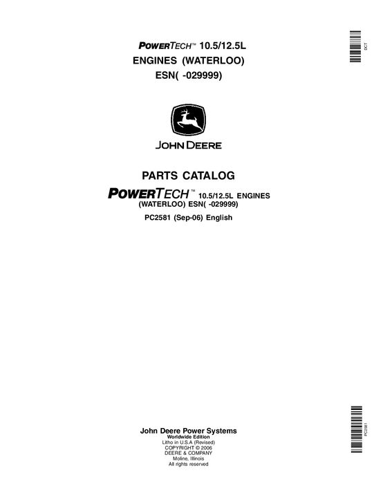 John Deere 10.5L 12.5L Engine Parts Catalog PC2581