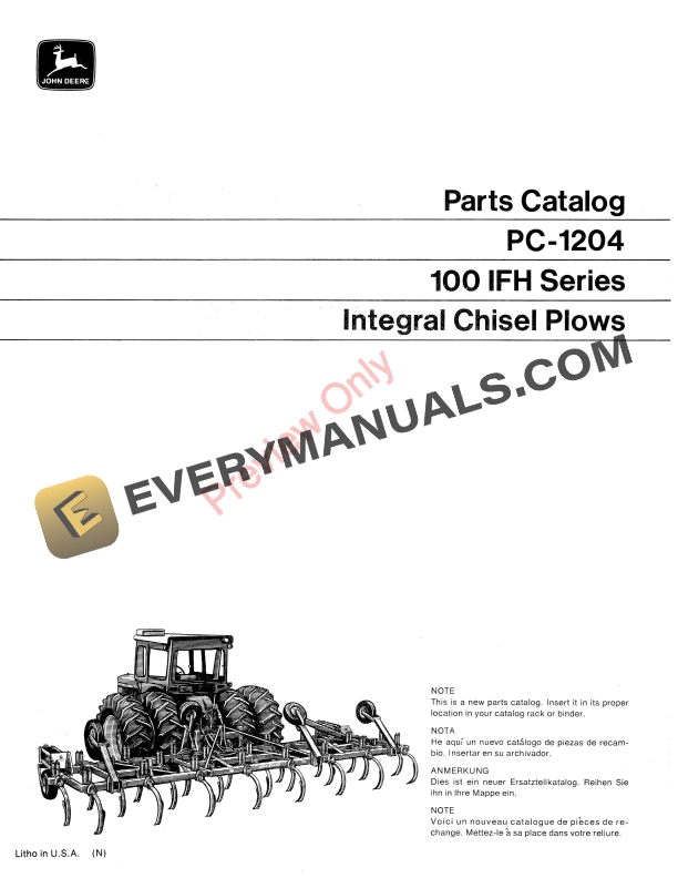 John Deere 100 IFH Series Integral Chisel Plows Parts Catalog PC1204 01JAN70