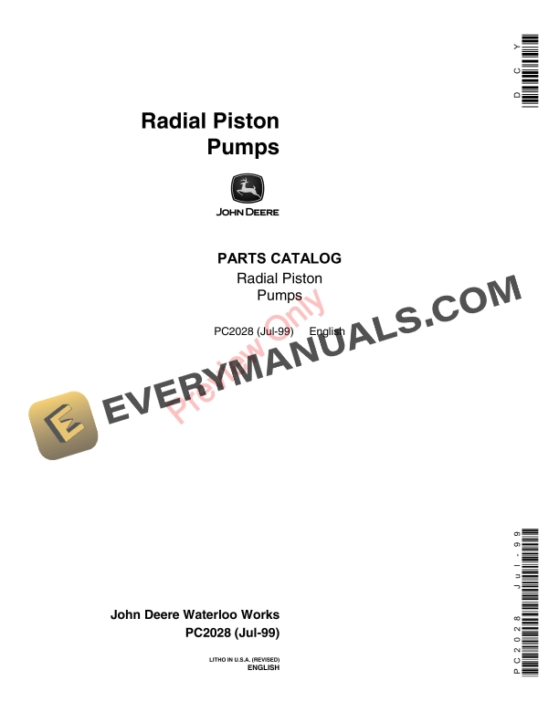 John Deere 1000 2000 3000 OEM Series Radial Piston Pumps Parts Catalog PC2028 11MAY11 1