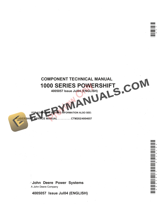 John Deere 1000 Series Powershift Transmission Component Technical Manual 4005057 27JUL04 1