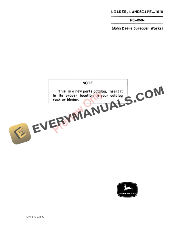 John Deere 1010 Landscape Loader Parts Catalog PC868 01AUG63