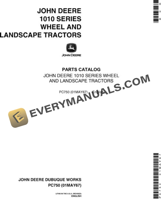 John Deere 1010 Tractor Parts Catalog PC750