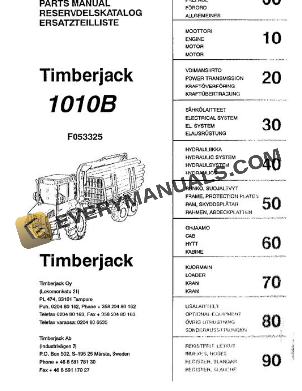 John Deere 1010B Forwarder Parts Catalog F053325