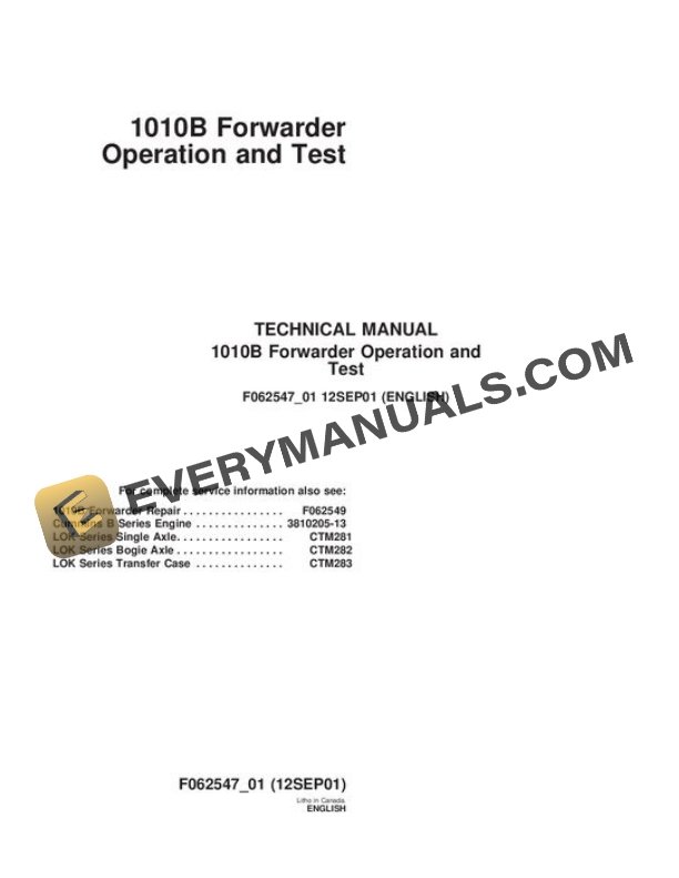 John Deere 1010B Forwarder Test Manual TMF062547