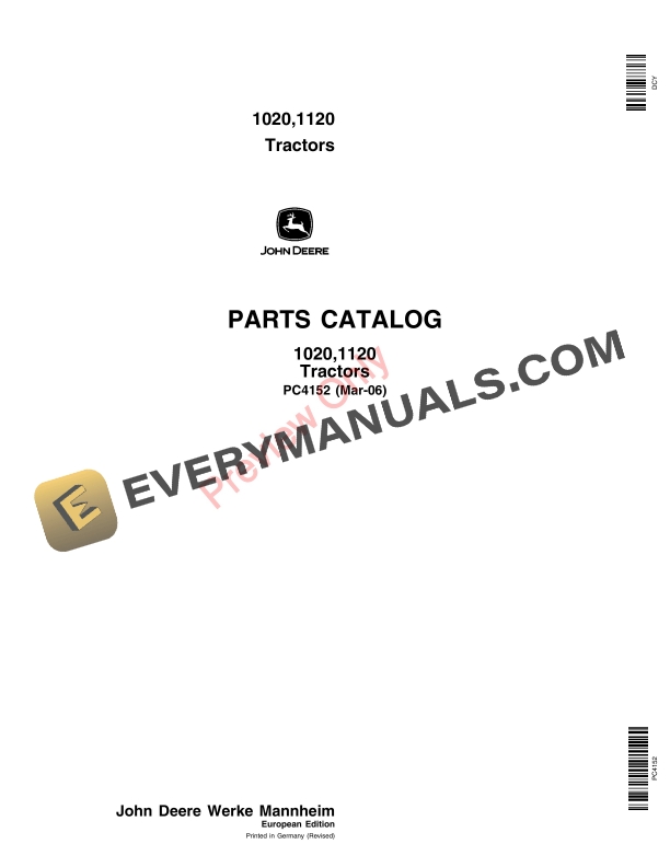 John Deere 1020 1120 Tractor Parts Catalog PC4152 09MAY11 1