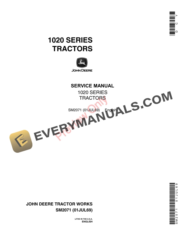 John Deere 1020 Series Tractors Service Manual SM2071 01JUL69