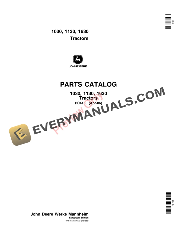 John Deere 1030, 1130, 1630 Tractor Parts Catalog PC4155 09MAY11PDF