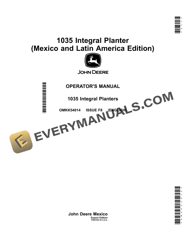 John Deere 1035 Integral Planter Operator Manual OMKK54014 1