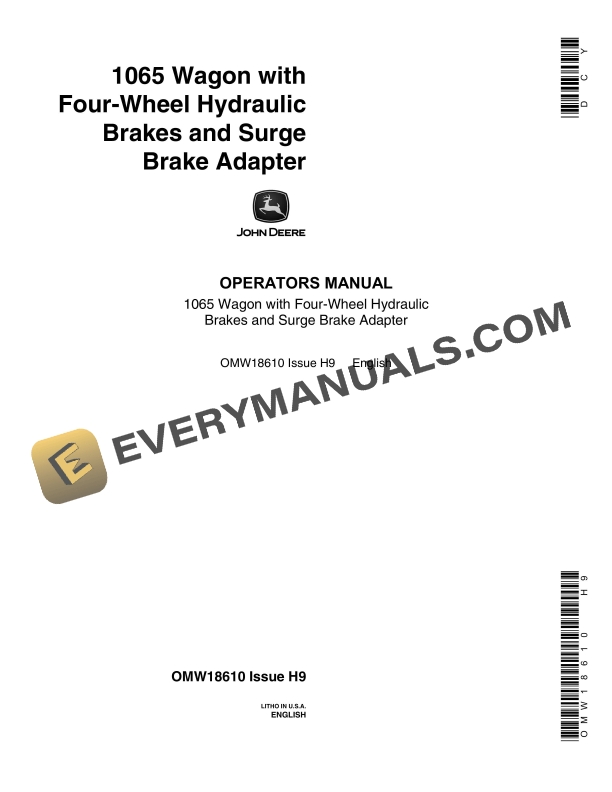 John Deere 1065 Wagon with Four Wheel Hydraulic Brakes and Surge Brake Adapter Operator Manual OMW18610 1