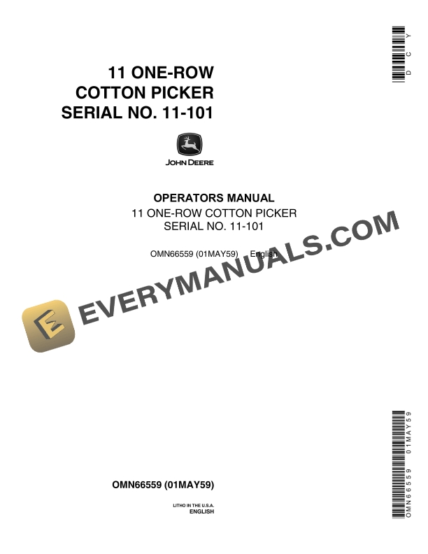 John Deere 11 One-Row Cotton Picker Operator Manual OMN66559