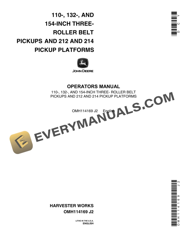 John Deere 110 132 AND 154 INCH THREE Operator Manual OMH114169 1