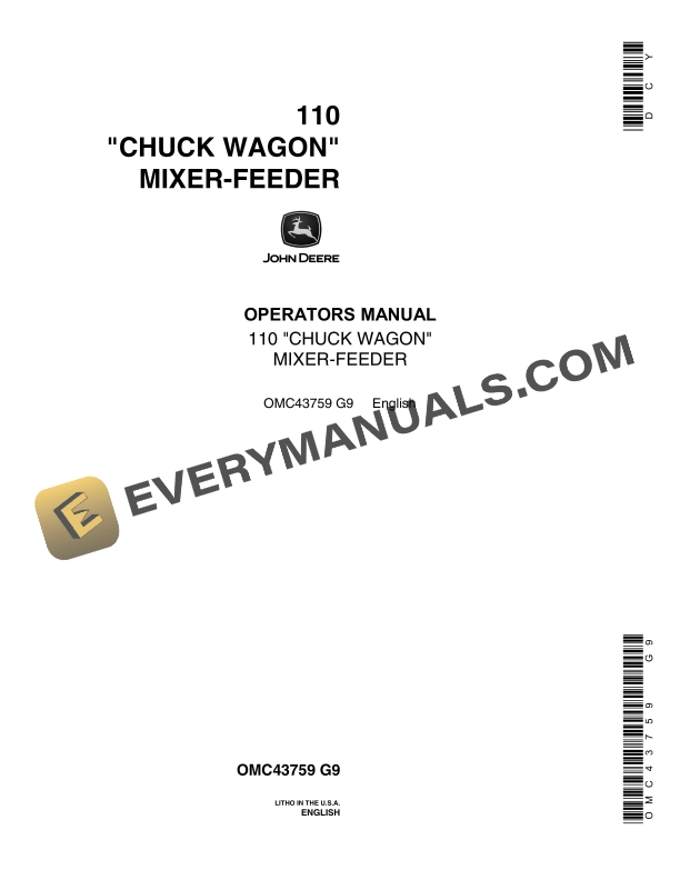 John Deere 110 Chuck Wagon Mixer-Feeder Operator Manual OMC43759