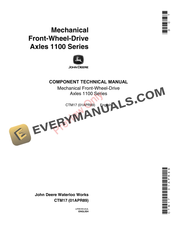 John Deere 1100 Series Mechanical Front Wheel-Drive Axles Component Technical Manual CTM17 01APR89