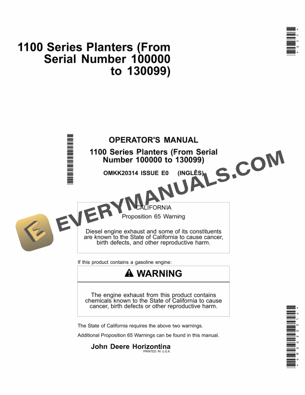 John Deere 1100 Series Planter Operator Manual OMKK20314 1