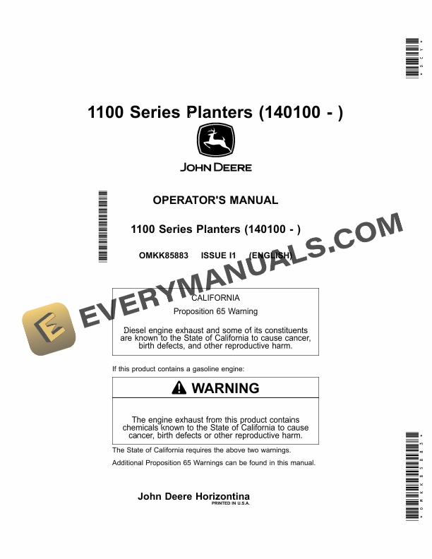 John Deere 1100 Series Planter Operator Manual OMKK85883