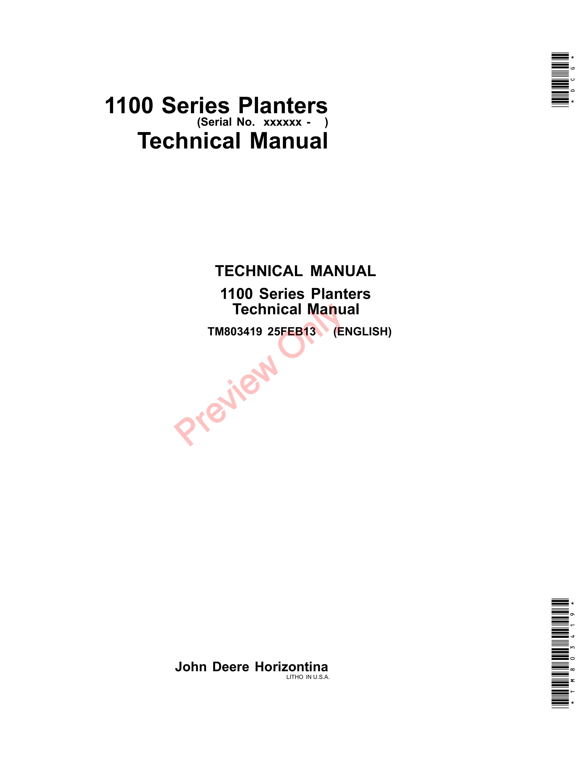 John Deere 1107 1109 1111 and 1113 Planters Technical Manual TM803419 25FEB13 1