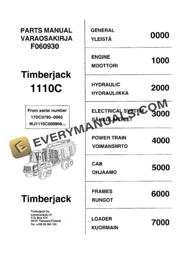John Deere 1110C Forwarder Parts Catalog F060390