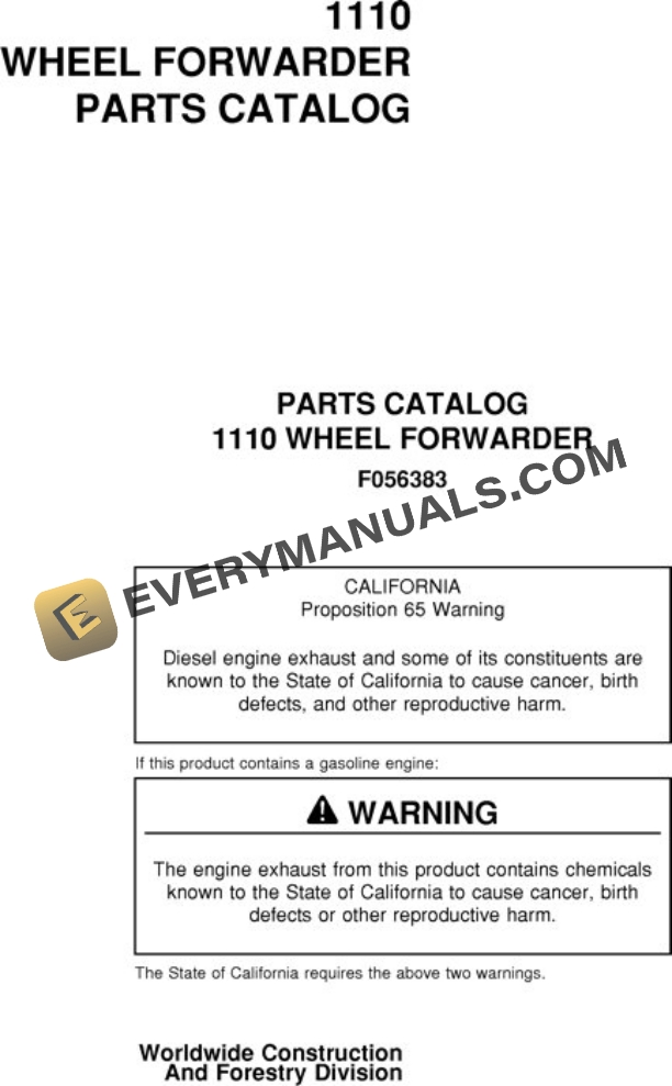 John Deere 1110NA Forwarder Parts Catalog F056383