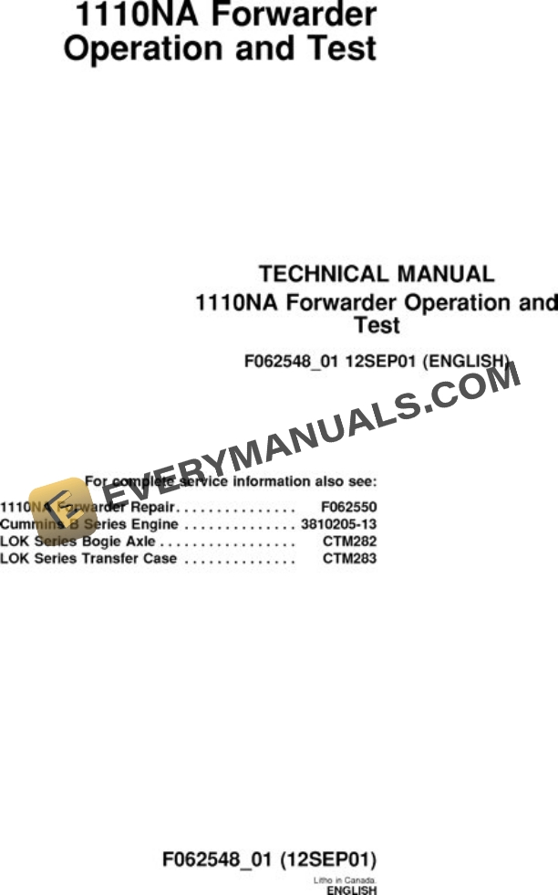 John Deere 1110NA Forwarder Test Manual TMF062548