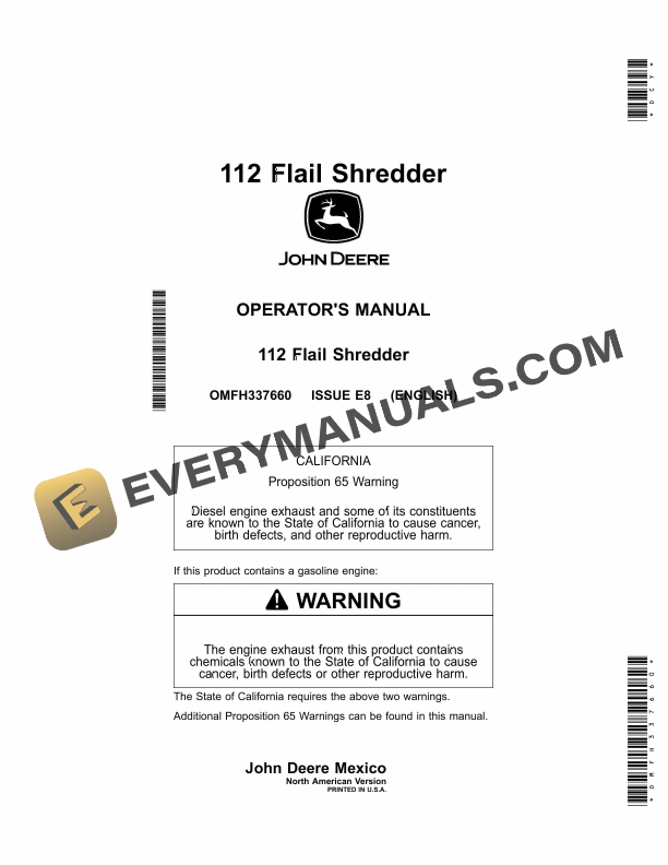 John Deere 112 Flail Shredder Operator Manual OMFH337660