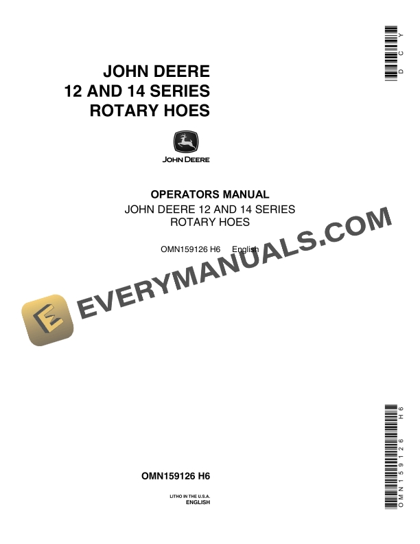 John Deere 12, 14 Series Rotary Hoes Operator Manual OMN159126