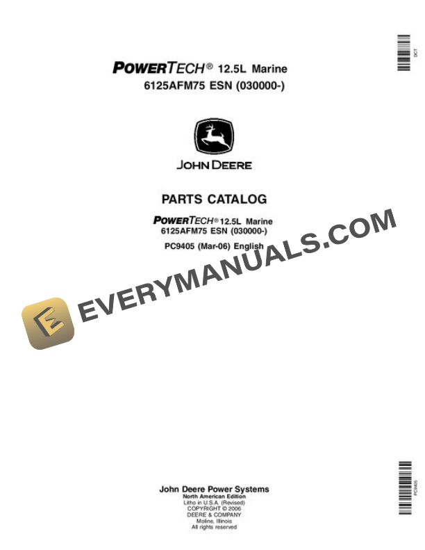 John Deere 12.5L 6125 Engine Parts Catalog PC9405 2 John Deere 12.5L 6125 Engine Parts Catalog PC9405
