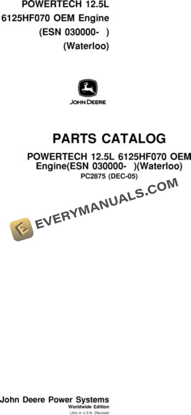John Deere 12.5L 6125HF070 Engine Parts Catalog PC2875