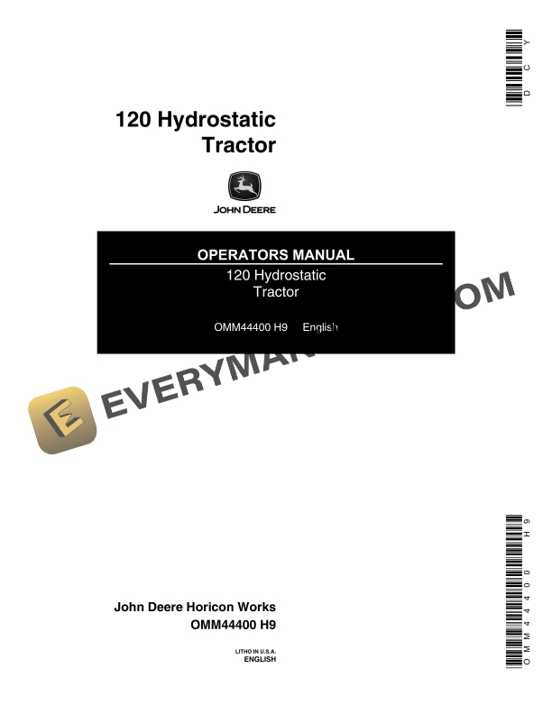 John Deere 120 Hydrostatic Tractor Operator Manual OMM44400 1
