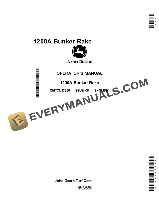 John Deere 1200A Bunker Rake Operator Manual OMTCU33650 1 John Deere 1200A Bunker Rakes Operator Manual OMTCU33650 1