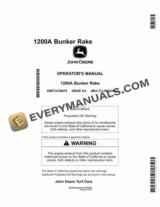John Deere 1200A Bunker Rakes Operator Manual OMTCU38878 1
