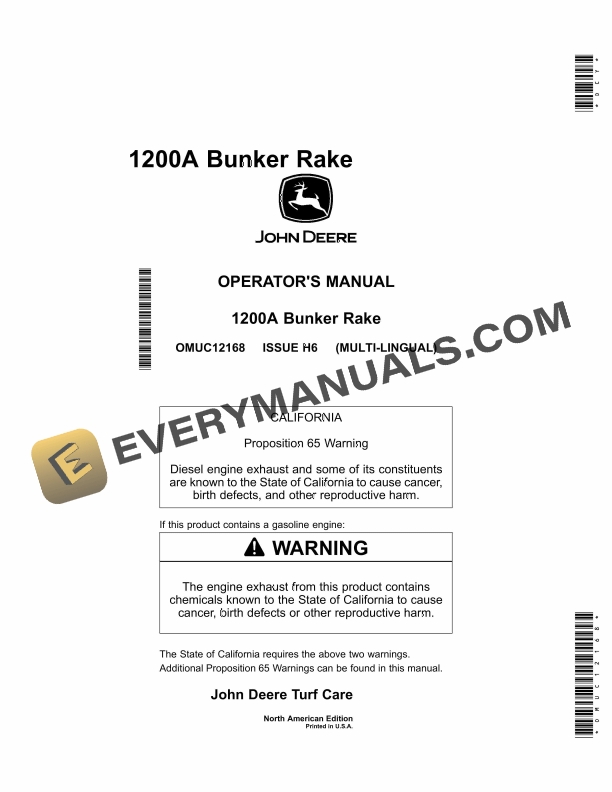 John Deere 1200A Bunker Rake Operator Manual OMUC12168