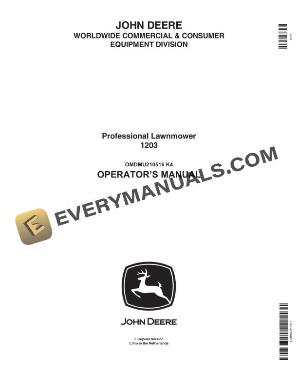 John Deere 1203 Professional Lawnmower Operator Manual OMDMU210516 1