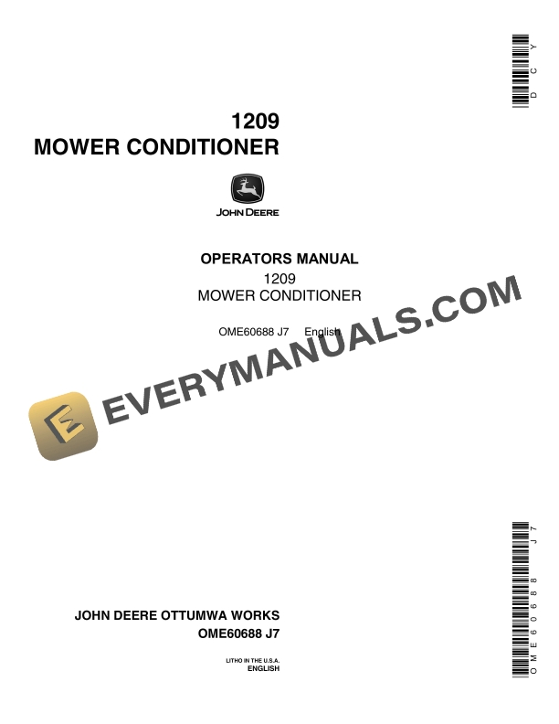 John Deere 1209 Mower-Conditioner Operator Manual OME60688 2 John Deere 1209 MOWER CONDITIONER Operator Manual OME60688 1