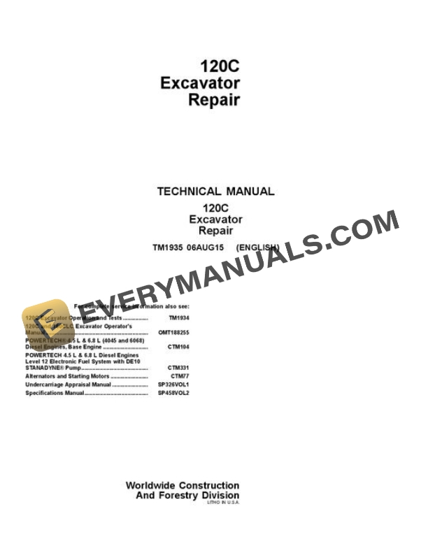 John Deere 120C Excavator Repair Manual TM1935