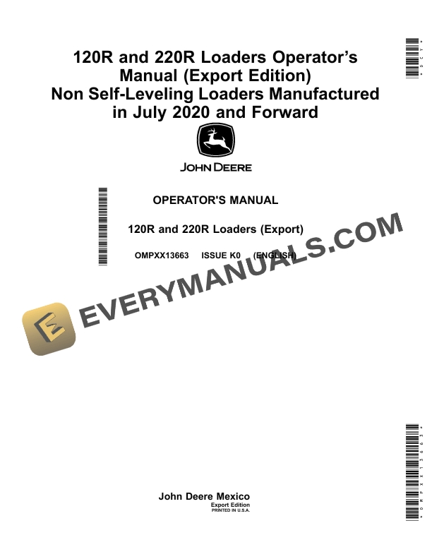 John Deere 120R, 220R Loader Operator Manual OMPXX13663