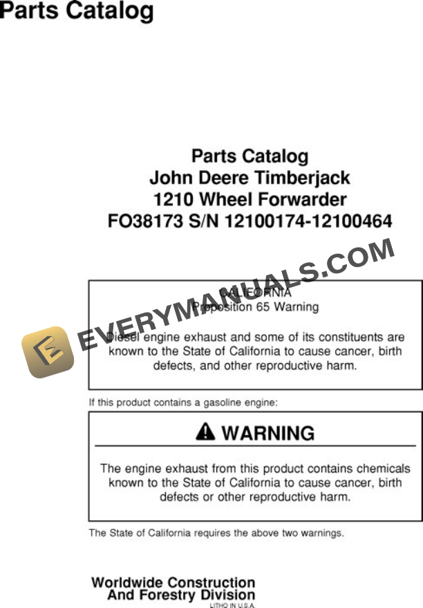 John Deere 1210 Forwarder Parts Catalog F038173