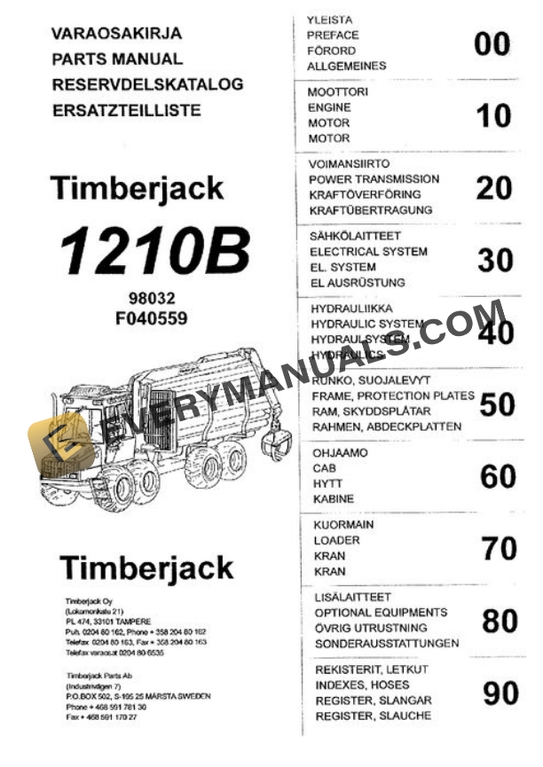 John Deere 1210B Forwarder Parts Catalog F040559