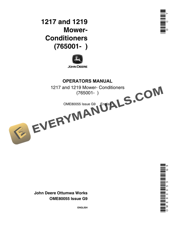 John Deere 1217 and 1219 Mower Conditioner Operator Manual OME80055 1