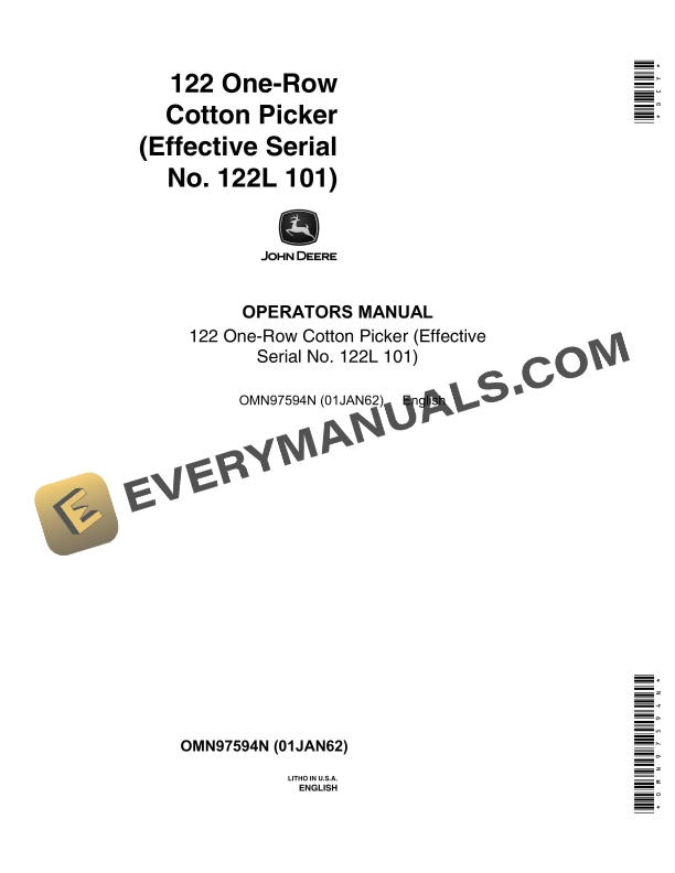 John Deere 122 One-Row Cotton Picker Operator Manual OMN97594N
