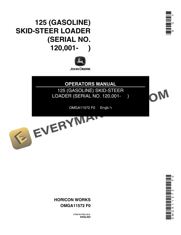 John Deere 125 (Gasoline) Skid-Steer Loader Operator Manual OMGA11572