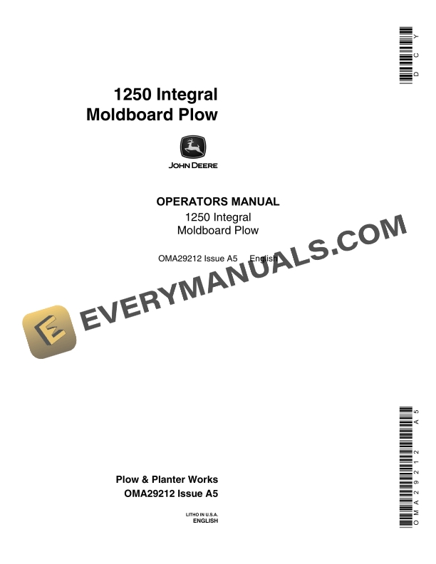 John Deere 1250 Integral Moldboard Plow Operator Manual OMA29212 1