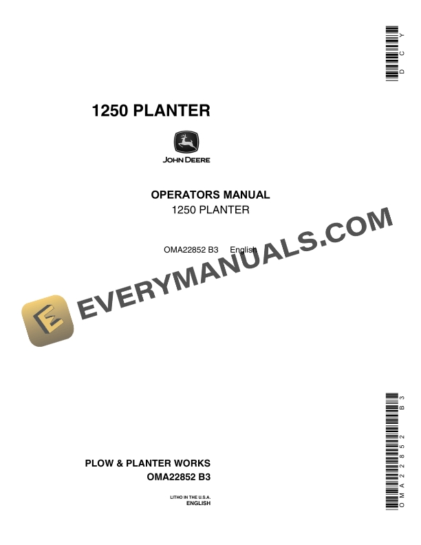 John Deere 1250 PLANTER Operator Manual OMA22852 1