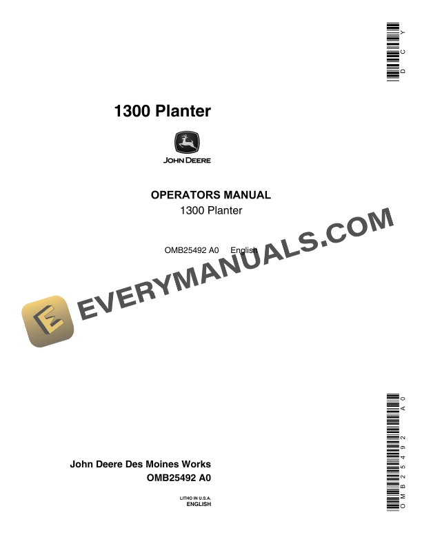 John Deere 1300 Planter Operator Manual OMB25492 1