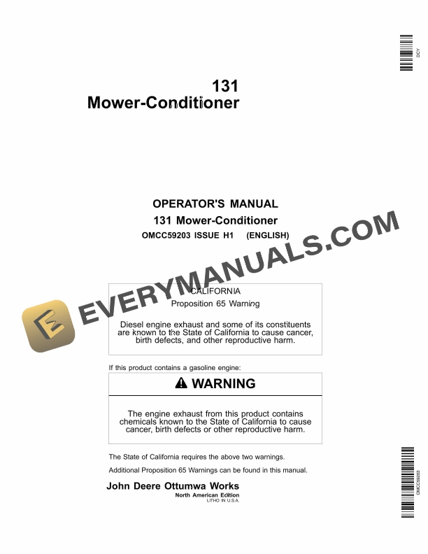 John Deere 131 Mower Conditioner Operator Manual OMCC59203 1